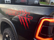 Load image into Gallery viewer, Black RAM Rebel truck with stylish reflective red claw mark logo bedside graphics