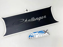 Load image into Gallery viewer, Challenger taillight divider decal with embossed logo on black background, showcasing customizable design for Dodge Challenger. APex Auto Styling brand logo displayed below.