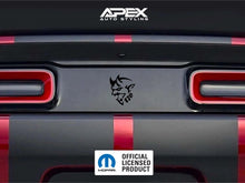 Load image into Gallery viewer, Dodge Challenger taillight divider with Demon 170 logo decal, showcasing customizable design options for car enthusiasts. Black vinyl decal between red taillights on gray vehicle rear.