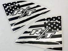 Load image into Gallery viewer, Dodge Challenger R/T quarter window decals featuring American flag design with stars and stripes, custom fit for 2008+ models, available in multiple colors for personalized styling