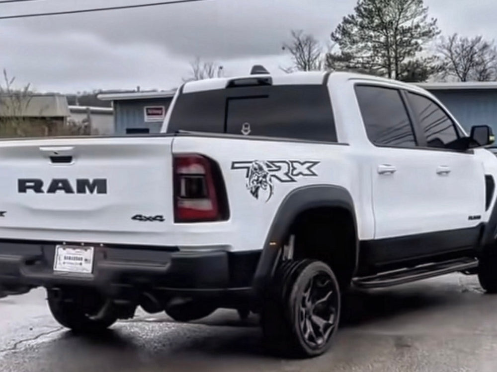 Rocky Mountain Graphics Bed Graphic Kit For Ram 1500 TRX - 'TRX Eating Raptor' Design (2-Piece Vinyl Decal, USA Made)