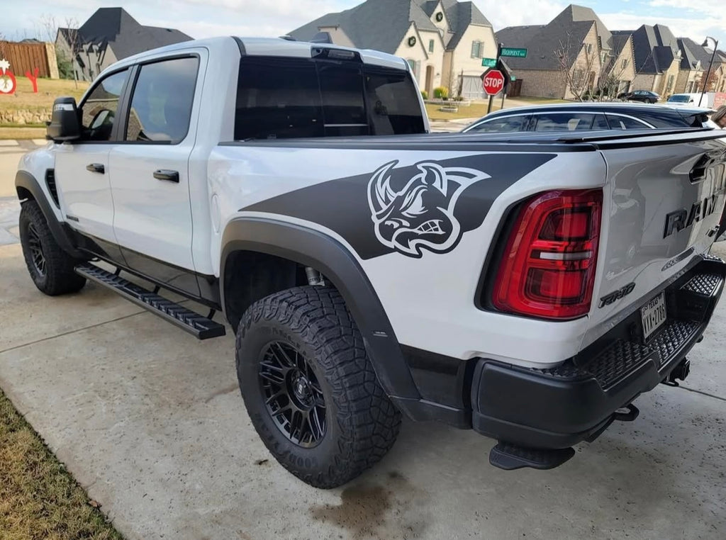 RAM RHO Ignition Style Bedside Decals - Rhino Head Cutout Logo