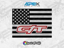 Load image into Gallery viewer, Customizable RAM truck rear window decal featuring American flag design with GT logo, available in various colors for 2009+ models