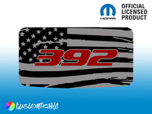 Load image into Gallery viewer, Dodge Challenger sunroof decal featuring a distressed American flag design with &#39;392&#39; emblem in red, officially licensed Mopar product, customizable option shown