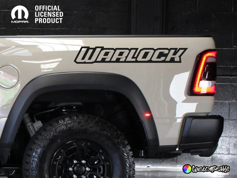 White RAM Warlock with matte black bed decals from Apex Auto Styling