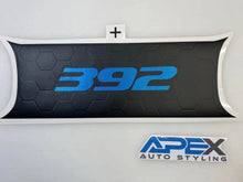 Load image into Gallery viewer, Dodge Challenger taillight divider decal with black honeycomb pattern and blue 392 logo, displayed next to Apex Auto Styling branding