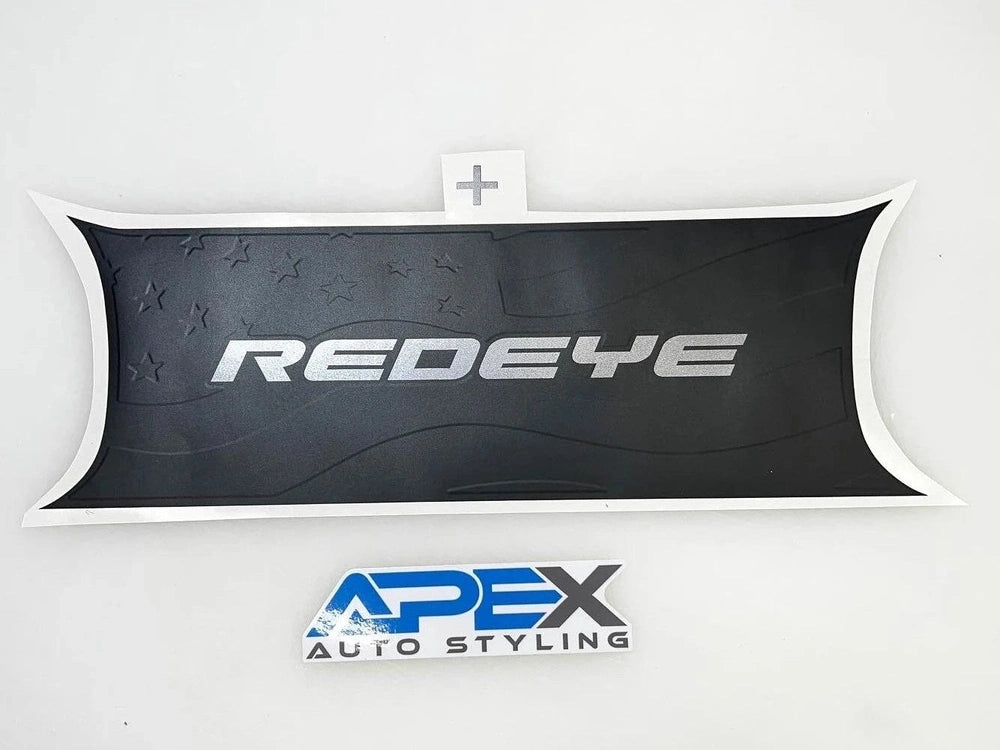 Challenger taillight divider decal featuring "REDEYE" text in silver on black background, with stars pattern and white border. APEX Auto Styling logo below.