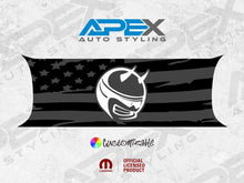Load image into Gallery viewer, Challenger taillight divider decal with American flag pattern and Demon Bee logo, showcasing customizable design options for Dodge Challenger owners, by Apex Auto Styling