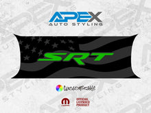 Load image into Gallery viewer, Customizable Challenger taillight divider decal featuring black American flag design with green SRT logo, by Apex Auto Styling. Official licensed product with multiple style options available.