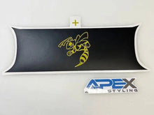 Load image into Gallery viewer, Black taillight divider decal for Dodge Challenger featuring yellow Angry Hornet logo design. Apex Styling brand visible. Custom automotive accessory showcasing sleek, sporty appearance and personalization option for vehicle enhancement.