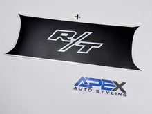 Load image into Gallery viewer, Challenger taillight divider decal with R/T logo in white on black background, showcasing Apex Auto Styling brand logo underneath