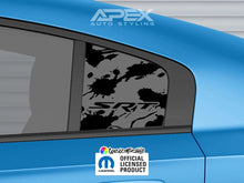 Load image into Gallery viewer, Blue Dodge Charger with custom black SRT logo quarter window decal, showcasing Apex Auto Styling product for 2011-2023 models, officially licensed by Mopar