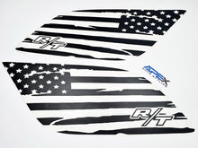 Load image into Gallery viewer, Dodge Durango quarter window decals featuring distressed American flag design with R/T logo in black and white, customizable for 2011+ models