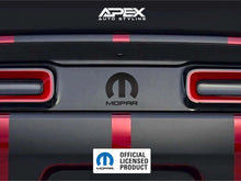 Load image into Gallery viewer, Dodge Challenger taillight divider with MOPAR logo decal, showcasing customizable design options in black and red. Apex Auto Styling branding visible.