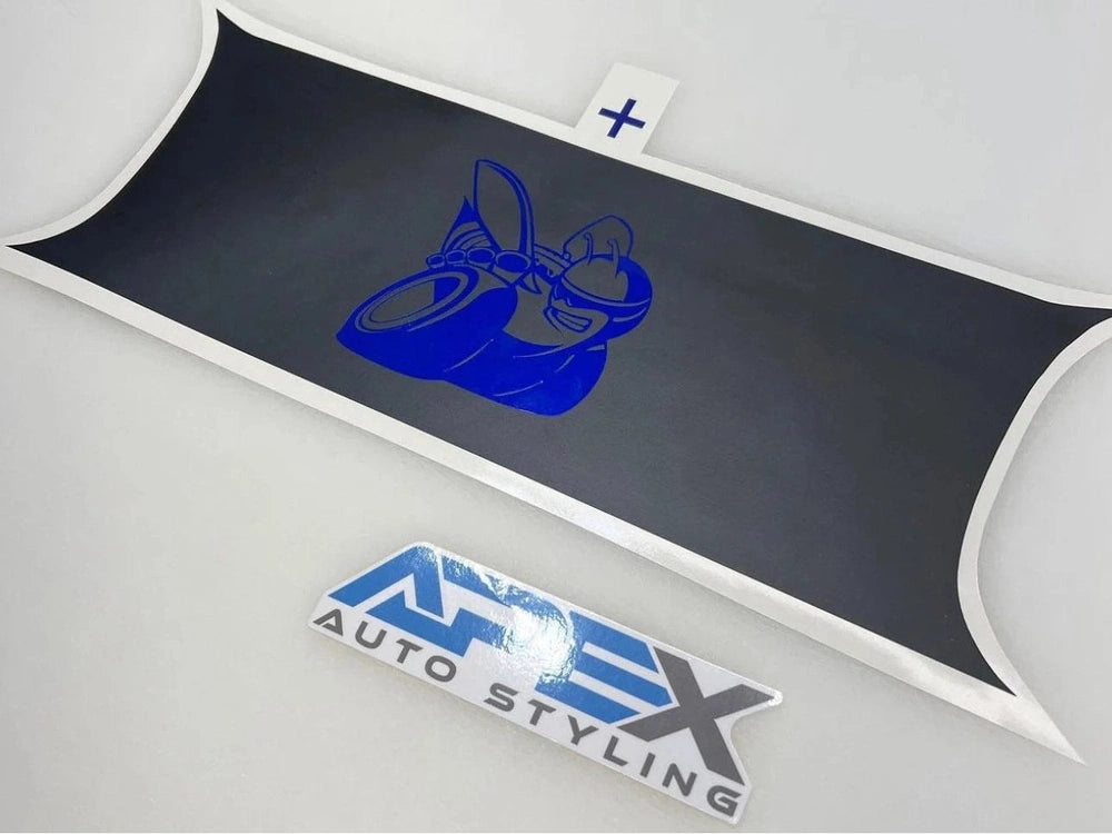 Challenger taillight divider decal with blue Scat Pack logo on black background, showcasing customizable design options for Dodge Challenger. ARTEX Auto Styling branding visible.