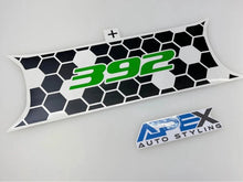 Load image into Gallery viewer, Customizable Dodge Challenger taillight divider decal featuring honeycomb pattern with green &quot;392&quot; logo, displayed next to Apex Auto Styling logo on white background