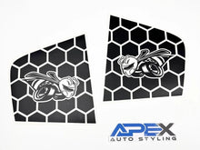 Load image into Gallery viewer, Dodge Charger quarter window decals featuring Superbee logo on honeycomb pattern background, custom fit for 2011-2023 models, offered by Apex Auto Styling