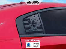 Load image into Gallery viewer, Red Dodge Charger with custom quarter window decal featuring Scat Pack logo and American flag design, showcasing Apex Auto Styling product for 2011-2023 models