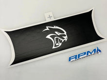 Load image into Gallery viewer, Challenger taillight divider decal featuring Hellcat logo in white on black background, with embossed star pattern and RPM Hydroprinting logo below