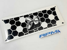 Load image into Gallery viewer, Customizable Dodge Challenger taillight divider decal with honeycomb pattern and Scat Pack bee logo, displayed on white background next to RPM Performance branding
