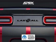 Load image into Gallery viewer, Dodge Challenger taillight divider with Last Call logo decal, showcasing customizable design options in black and red. Apex Auto Styling branding visible above.