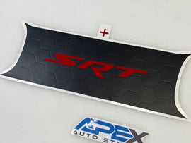 Customizable Challenger taillight divider decal with black honeycomb pattern and red SRT logo, showcasing 3D embossed design and premium vinyl material for a unique automotive accent.