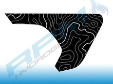 Load image into Gallery viewer, Wrangler Gladiator fender vent decal with topographic map design, black background with white contour lines, showcasing custom fit and unique styling for Jeep vehicles