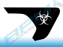 Load image into Gallery viewer, Wrangler Gladiator fender vent decal with biohazard logo design on black background, showcasing custom vinyl accessory for Jeep vehicles