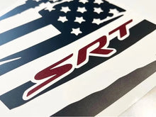 Load image into Gallery viewer, Charger quarter window decal featuring American flag design with SRT logo in red, showcasing premium vinyl quality and precise fit for 2011-2023 Dodge Charger models