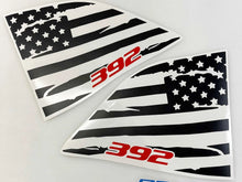 Load image into Gallery viewer, Dodge Challenger quarter window decals featuring distressed American flag design with 392 logo in red, perfect for customizing your vehicle&#39;s appearance
