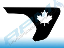 Load image into Gallery viewer, Jeep Wrangler Gladiator fender vent decal with Canadian flag design, featuring a white maple leaf on black background, customized for BFHydro vehicles