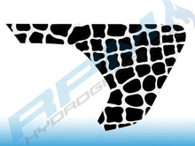Load image into Gallery viewer, Wrangler Gladiator fender vent decal with alligator scales pattern, black and white design on blue gradient background, showcasing custom vinyl accessory for Jeep vehicles