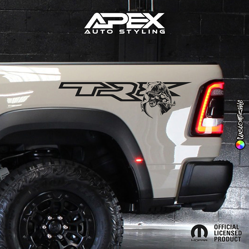 RAM TRX Bedside Decals - TRX Logo + T-Rex Logo - Customizable