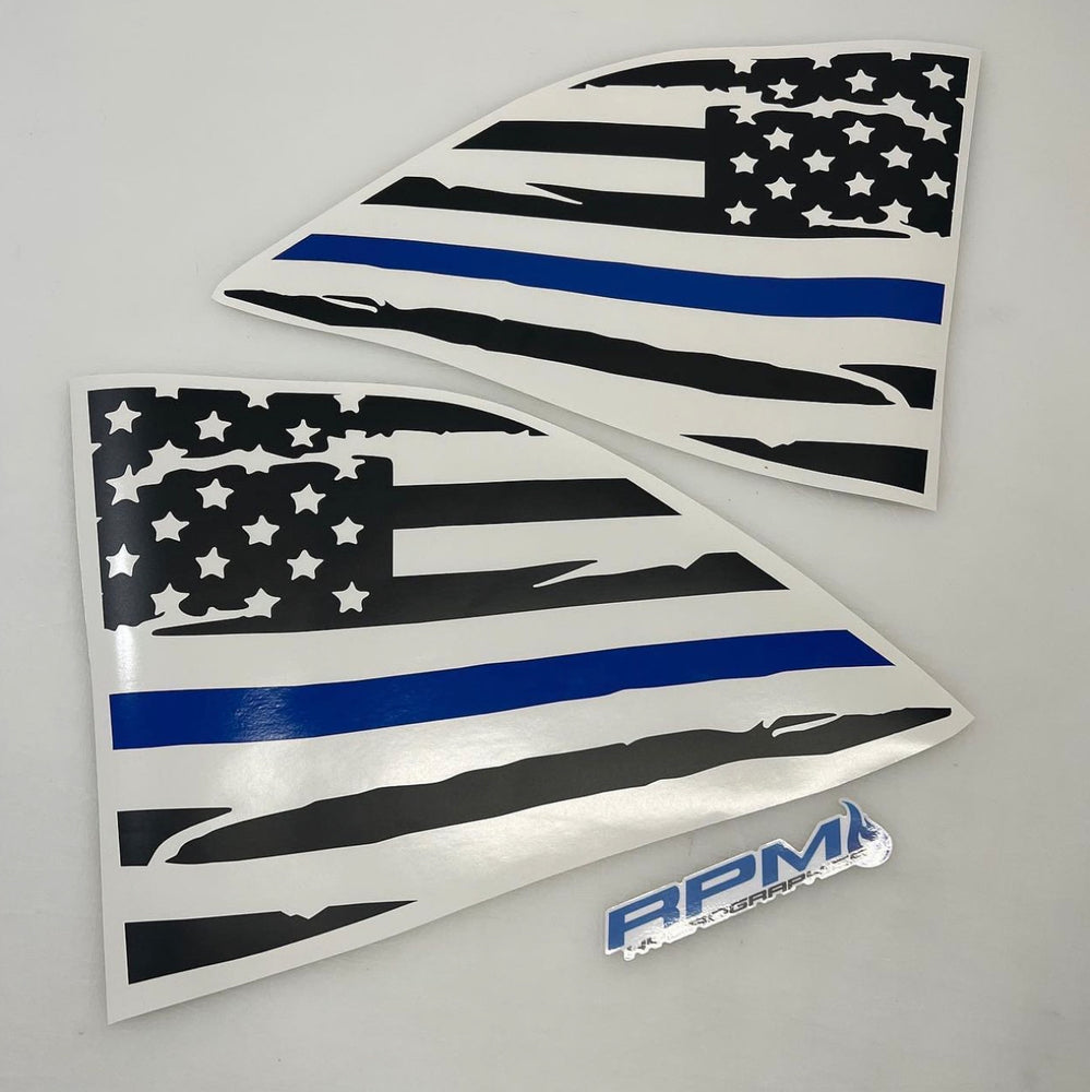 2008+ Dodge Challenger Quarter Window Decals - Police Fire Military Striped Flags